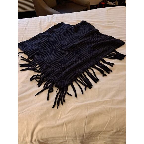 C15 International Concepts Sweater Poncho Size L/XL Navy Blue Geometric - Picture 6 of 6